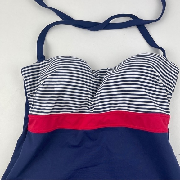Niptuck Swim Top Womens 10 Blue Red Striped - Picture 8 of 8
